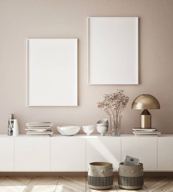 istock mock up poster frame in modern interior background, scandinavian style, 3D render 1216190211