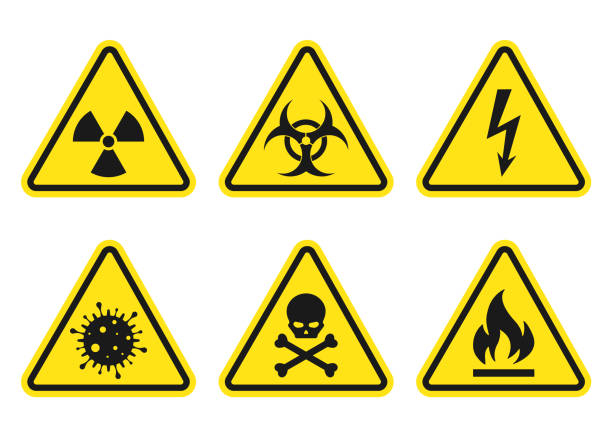 警告サインセット - 危険、放射線、バイオハザード、死亡、電圧、炎、ウイルス - warning symbol danger warning sign electricity点のイラスト素材／クリップアート素材／マンガ素材／アイコン素材