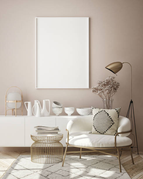 istock mock up poster frame in modern interior background, scandinavian style, 3D render 1216190245