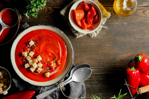 istock Red pepper soup with ingredients 1216191167