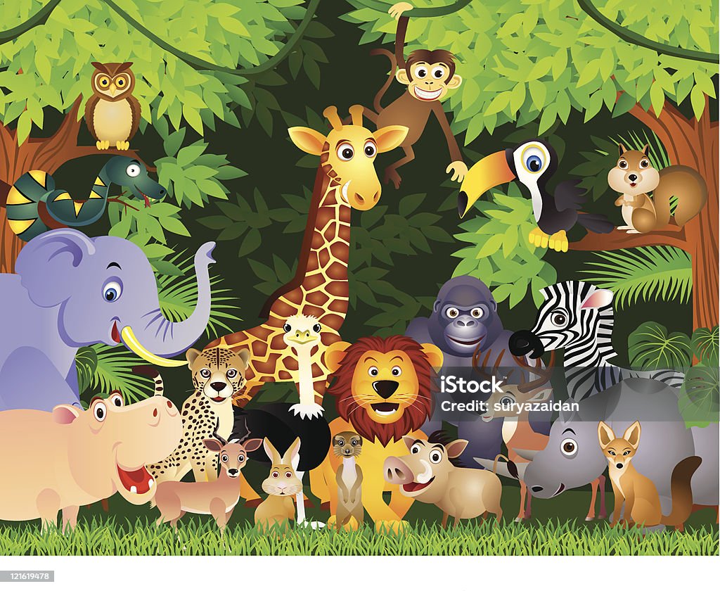 animal sauvage dans la jungle tropicale - clipart vectoriel de Cartoon libre de droits