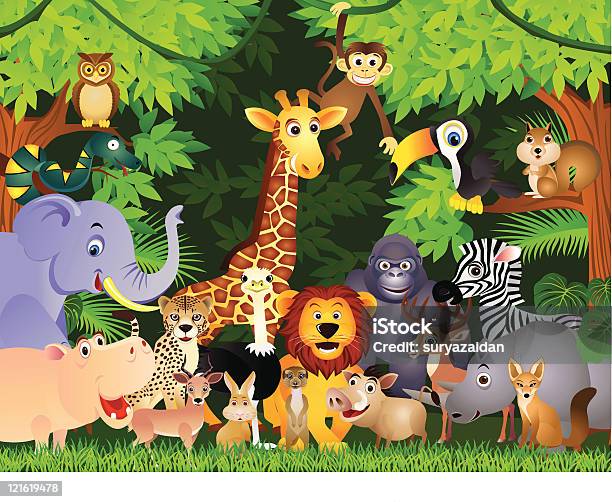 Animal Sauvage Dans La Jungle Tropicale Vecteurs libres de droits et plus d'images vectorielles de Cartoon - Cartoon, Animaux à l'état sauvage, Grand singe