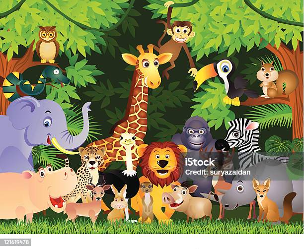 Wild Animal In The Tropical Jungle Stock Illustration - Download Image Now - Cartoon, Animals In The Wild, Ape