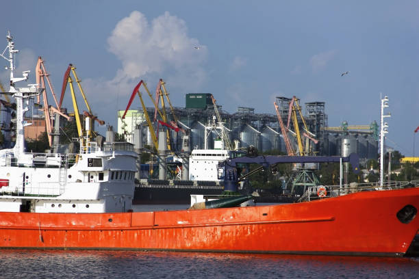 istock cargo ship and crane. Container terminal. for delivery and transportation. Industrial Container Shipping Commercial Port - Image 1216197044