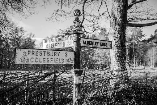 Prestbury, Macclesfield, Alderley Edge. Nether Alderley, Chelford Road Sign