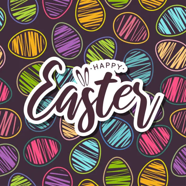 Vector illustration of Easter card with colorful seamless pattern eggs. Vector