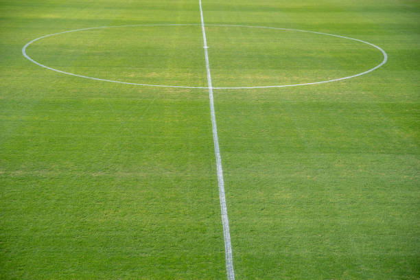 istock neat football pitch ready for the game 1216209087