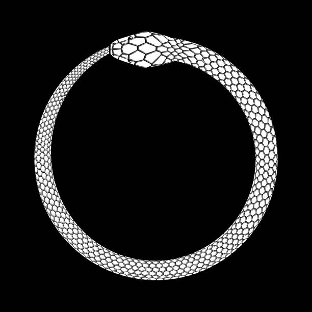ouroboros-ikone, detailliertes symbol der schlange, die ihren eigenen schwanz frisst - ethereal spirituality concepts ancient stock-grafiken, -clipart, -cartoons und -symbole