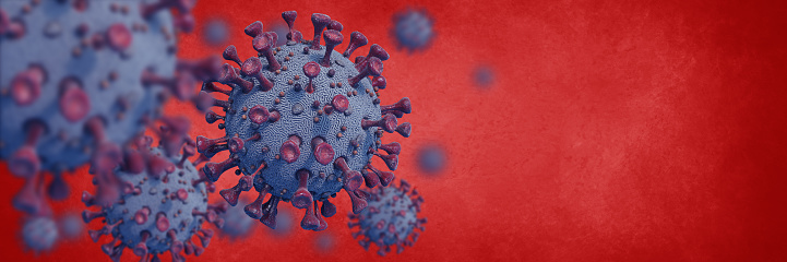 3D rendering of Coronavirus on a red background