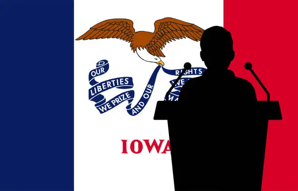 Vector illustration of Iowa USA Flag Background Man Speaks. Business Man Presentation Conference Concept.