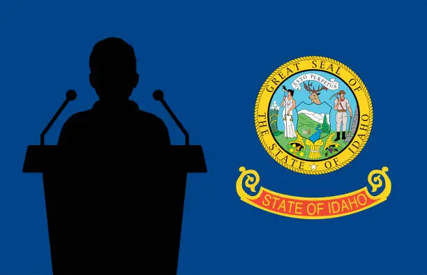 Vector illustration of Idaho USA Flag Background Man Speaks. Business Man Presentation Conference Concept.