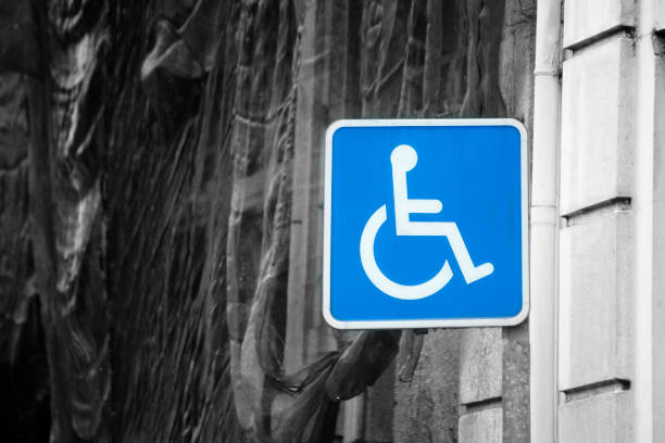 istock Disabled parking sign, black and white background. 1216216342