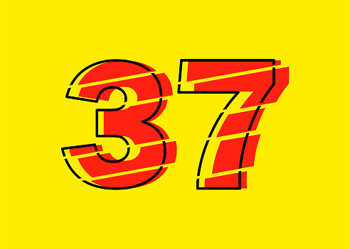 Glitch Modern Red 37 Number Design Vector Illustration Numeral Vector ...