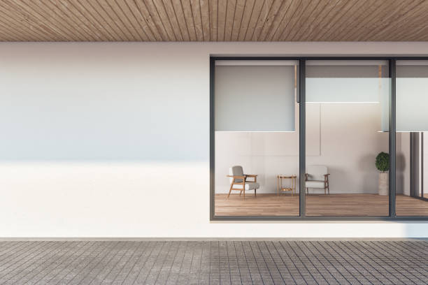 istock Building facade apartment with window and blank wall 1216219153