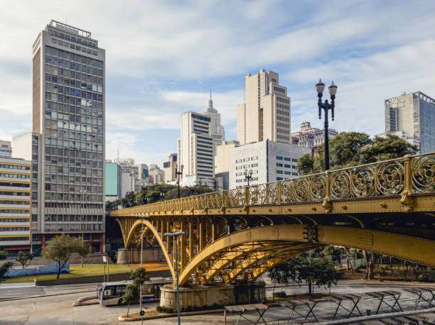 Photo of Sao Paulo city downtown, with Santa Efigenia Bridge on foreground.