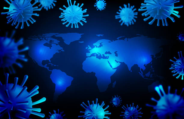 istock abstrac background vector futuristic technology of Coronavirus Covic-19 and blue world maps 1216222022