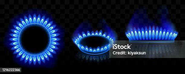 Gas Menjadi Api Pembakar Gas Dengan Api Biru Cincin Api Menyala Ilustrasi Stok - Unduh ...