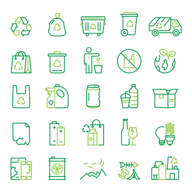 Set of Recycling, Waste Management and Zero Waste Related Line Icons. Editable Stroke. Simple Outline Icons. Set of Recycling, Waste Management and Zero Waste Related Line Icons. Editable Stroke. Simple Outline Icons. recycling bin stock illustrations