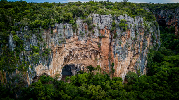 Caves of the Caves of Peruaçu National Park Aerial view of caves of the Caves national park of Peruaçu - Minas Gerais (Brazil). grotto cave photos stock pictures, royalty-free photos & images