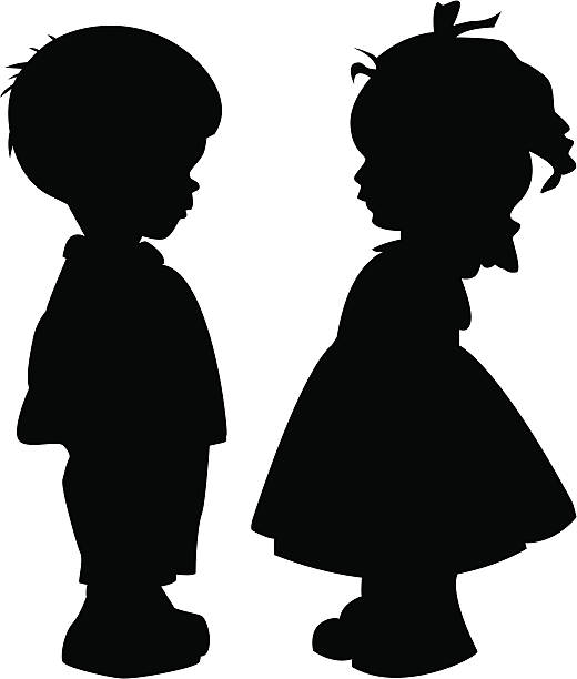 stockillustraties, clipart, cartoons en iconen met silhouettes of children - broer en zus