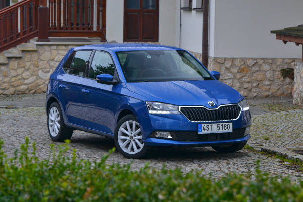 Prague, Czech Republic - 14th November, 2018: Skoda Fabia (Volkswagen Group) stopped on a street. This model is one of the most popular city cars in Europe.