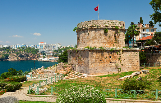 Hidirlik Tower in the historic city centre of Antalya, Turkey