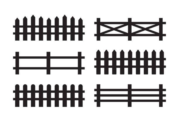 illustrations, cliparts, dessins animés et icônes de ensemble de vecteur de la silhouette différente de clôture noire isolée sur le fond blanc - fence