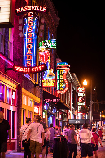 Signs Along The Broadway In Downtown Nashville Tennessee Usa Stock Photo - Download Image Now - iStock