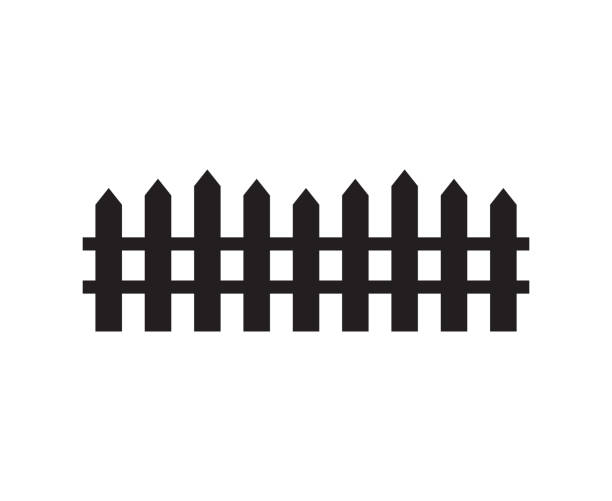ベクトルブラックフラットガーデンフェンスシルエット - non urban scene silhouette fence gate点のイラスト素材／クリップアート素材／マンガ素材／アイコン素材
