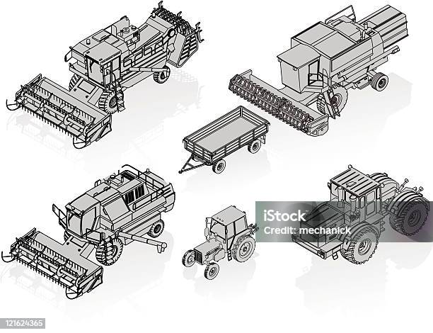 농업용 차량 설정 벡터에 대한 스톡 벡터 아트 및 기타 이미지 - 벡터, 콤바인, 개체 그룹