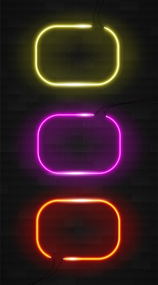 Ics Neon Sign Templates Of Realistics Glowing Neon Signs Set Vector 3d Illustration ...
