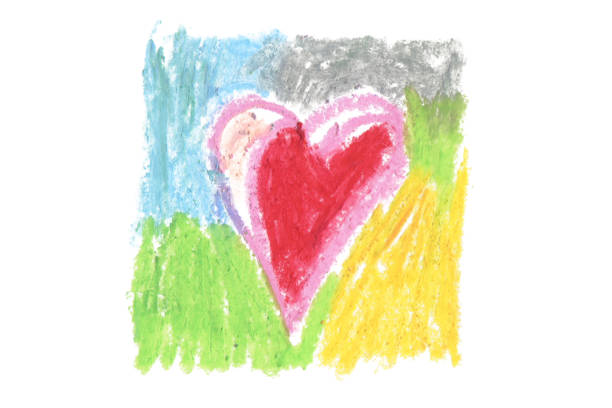 istock Oil pastel heart color stroke texture on white background. Isolated. 1216246406
