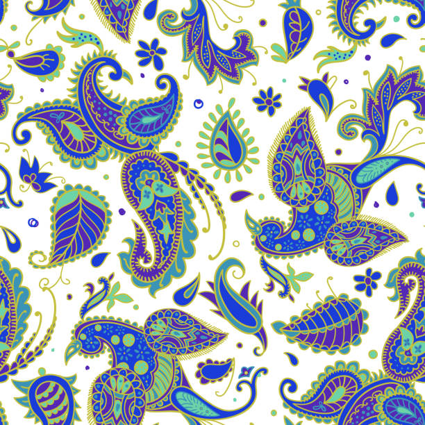 wektor bezszwowy wzór paisley. - paisley textile floral pattern pattern stock illustrations