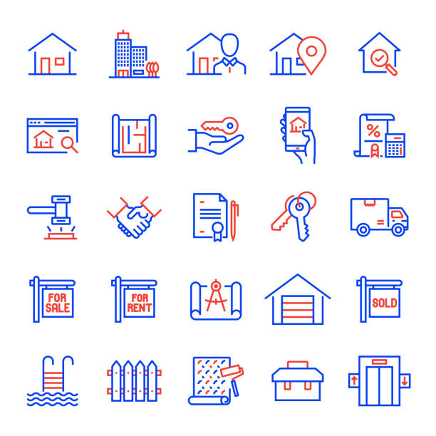 Set of Real Estate Related Line Icons. Editable Stroke. Simple Outline Icons. Set of Real Estate Related Line Icons. Editable Stroke. Simple Outline Icons. selling illustrations stock illustrations