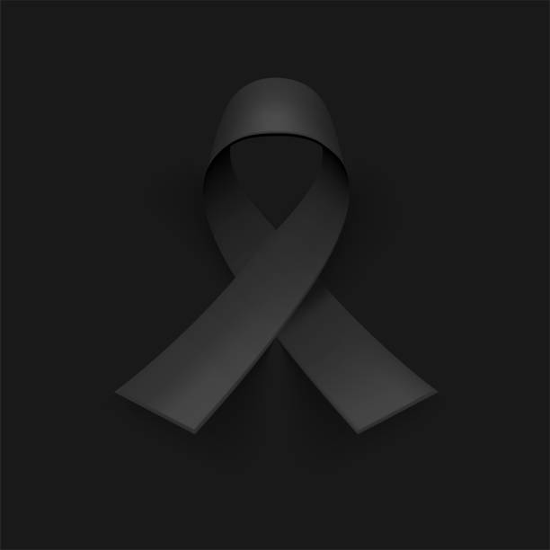 istock Awareness ribbon. Mourning and melanoma symbol. Black background, backdrop. Templates for placards, banners, flyers, presentations, reports, invitation, posters, brochure, voucher discount 1216254917