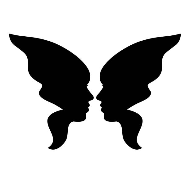 The face of a woman in the shape of butterfly wings. Abstract design concept for beauty salon, Spa, cosmetics, plastic surgery. Butterfly. Vector logo template. Young beautiful woman illustration. unusual couple stock illustrations