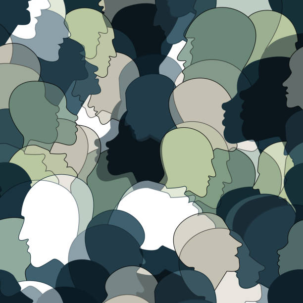istock Seamless pattern of crowd of many different people profile heads. 1216257958