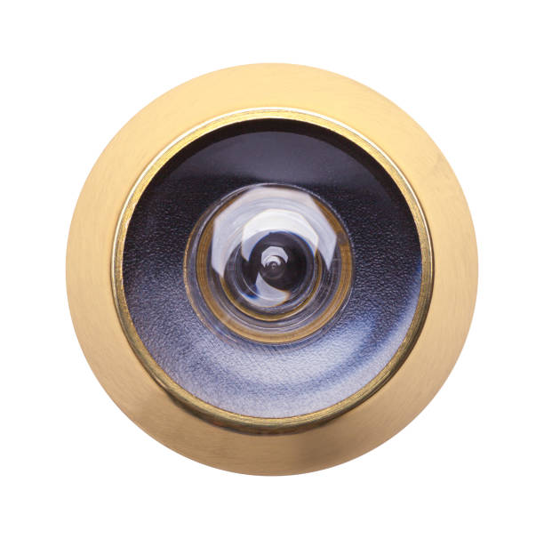 Peep Hole Brass Door Peephole Isolated on White Background. peep hole stock pictures, royalty-free photos & images