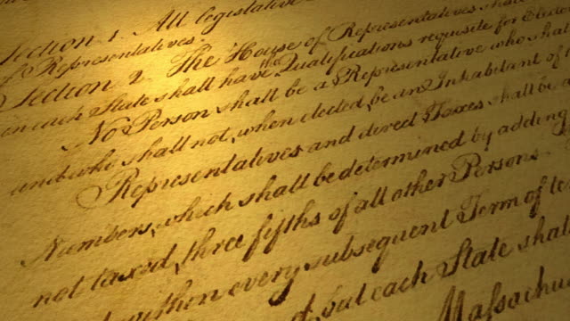 High resolution video with focus on a portion of the US Constitution text.