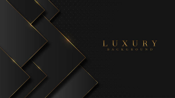 ilustraciones, imágenes clip art, dibujos animados e iconos de stock de flecha de lujo línea de oro fondo vip con textura de metal negro en estilo abstracto 3d. - gold shiny backgrounds star