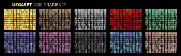 wektor gradienty megaset duża kolekcja metalicznych gradientów 1000 błyszczących kolorów tła złoto, brąz, srebro, chrom, metal, czarny, czerwony, zielony, niebieski, fioletowy, różowy, żółty, biały, różowe złoto kolory - gradient stock illustrations