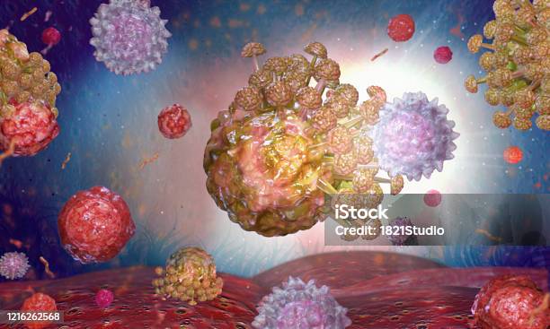 White Cells Helpert Against Virus Stock Photo - Download Image Now - Coronavirus, Blood, Helper-T-Cell