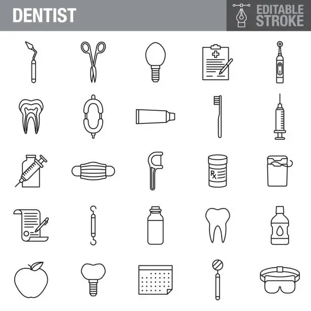 Vector illustration of Dentist Editable Stroke Icon Set
