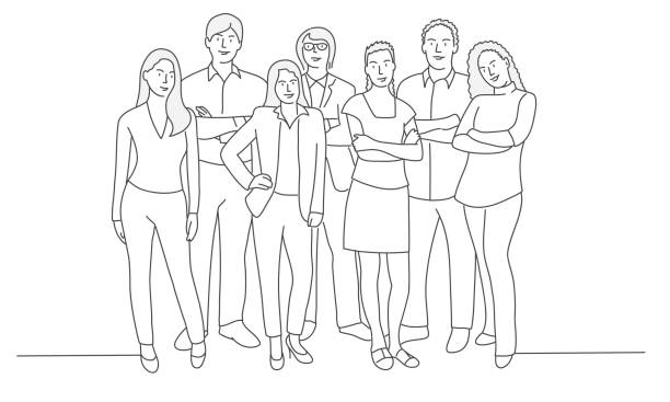 Teamwork. Friends. Line drawing of business people. Teamwork. Friends. Vector illustration. crowd of people drawings stock illustrations