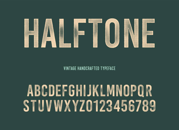 vintage handcrafted typeface with halftone effect. grunge letters. vector illustration vintage handcrafted typeface with halftone effect. retro font. grunge letters. vector illustration drawing of the destroyed city stock illustrations