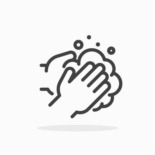 ilustrações de stock, clip art, desenhos animados e ícones de washing hands icon in line style. - washing hands illustrations