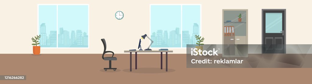 Office Interior Modern Creative Space With Empty Workplaces Office Space  With Panoramic Windows Office Backrounds Stock Illustration - Download  Image Now - iStock