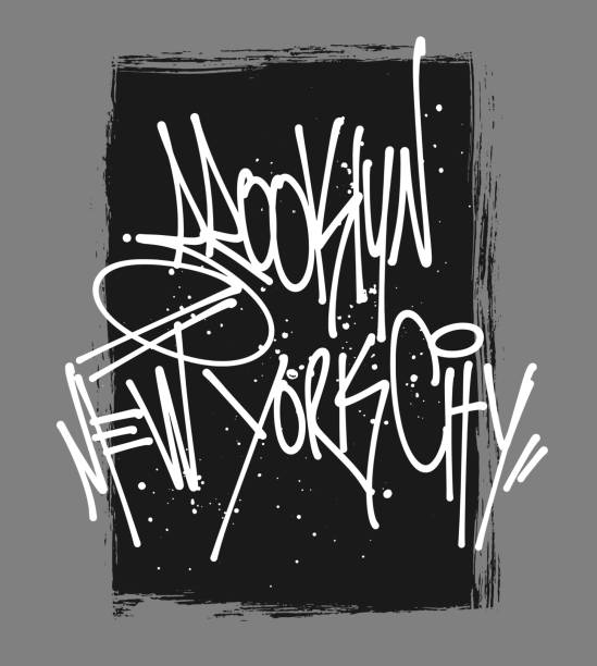 ilustrações de stock, clip art, desenhos animados e ícones de brooklyn mew york lettering typography, t-shirt graphics. - typescript graffiti computer graphic label