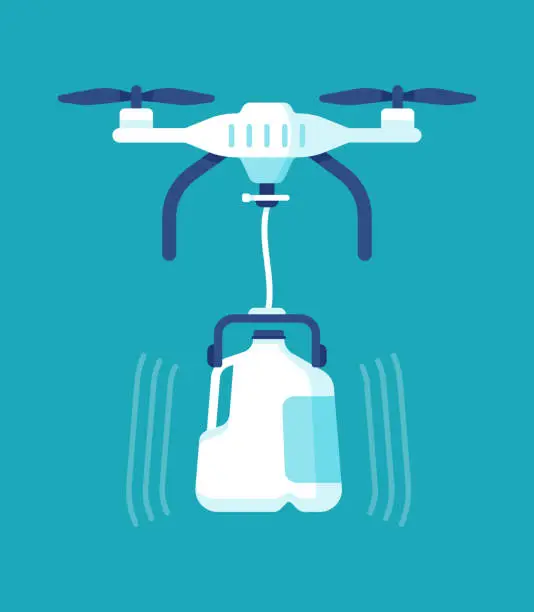 Vector illustration of Drone Delivering Milk