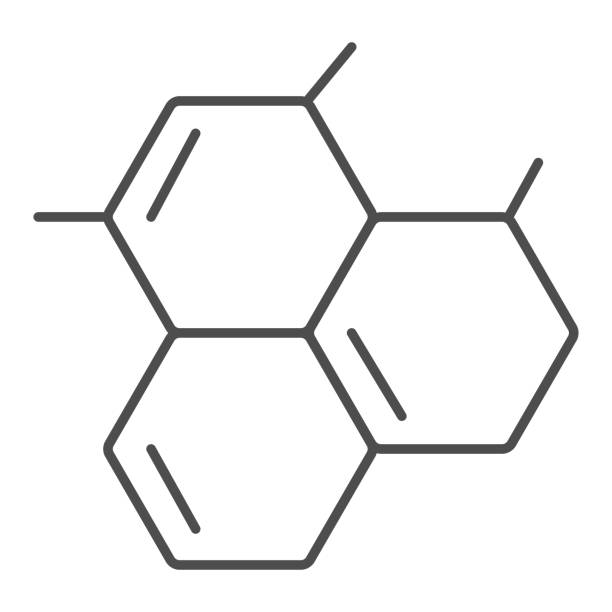 ikona cienkiej linii modelu molekularnego. symbol siatki komórek biologii lub cząsteczki, piktogram stylu konturu na białym tle. znak medycyny lub chemii dla koncepcji mobilnej i projektowania stron internetowych. grafika wektorowa. - molecular structure illustrations stock illustrations